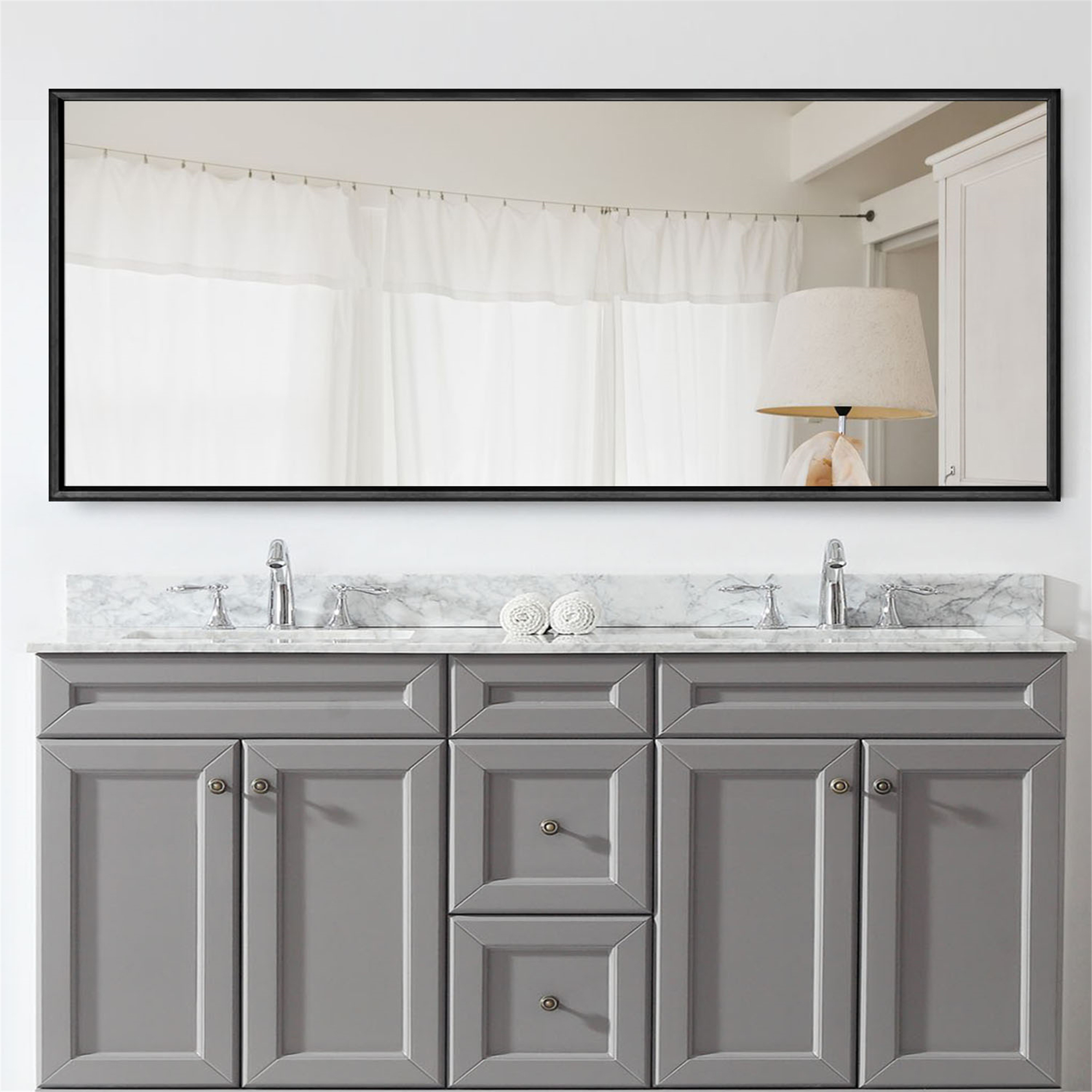 65"x22" Aluminum Alloy Frame Mirror Rectangular Full Length Floor Mirror Black