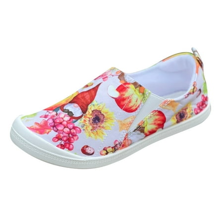 

GNEIKDEING Ladies Lazy Slip On Casual Shoes Maple Leaf Pumpkin Pattern Low Top Shoes Soft Sole M age Flat Sneakers Casual Gift on Clearance