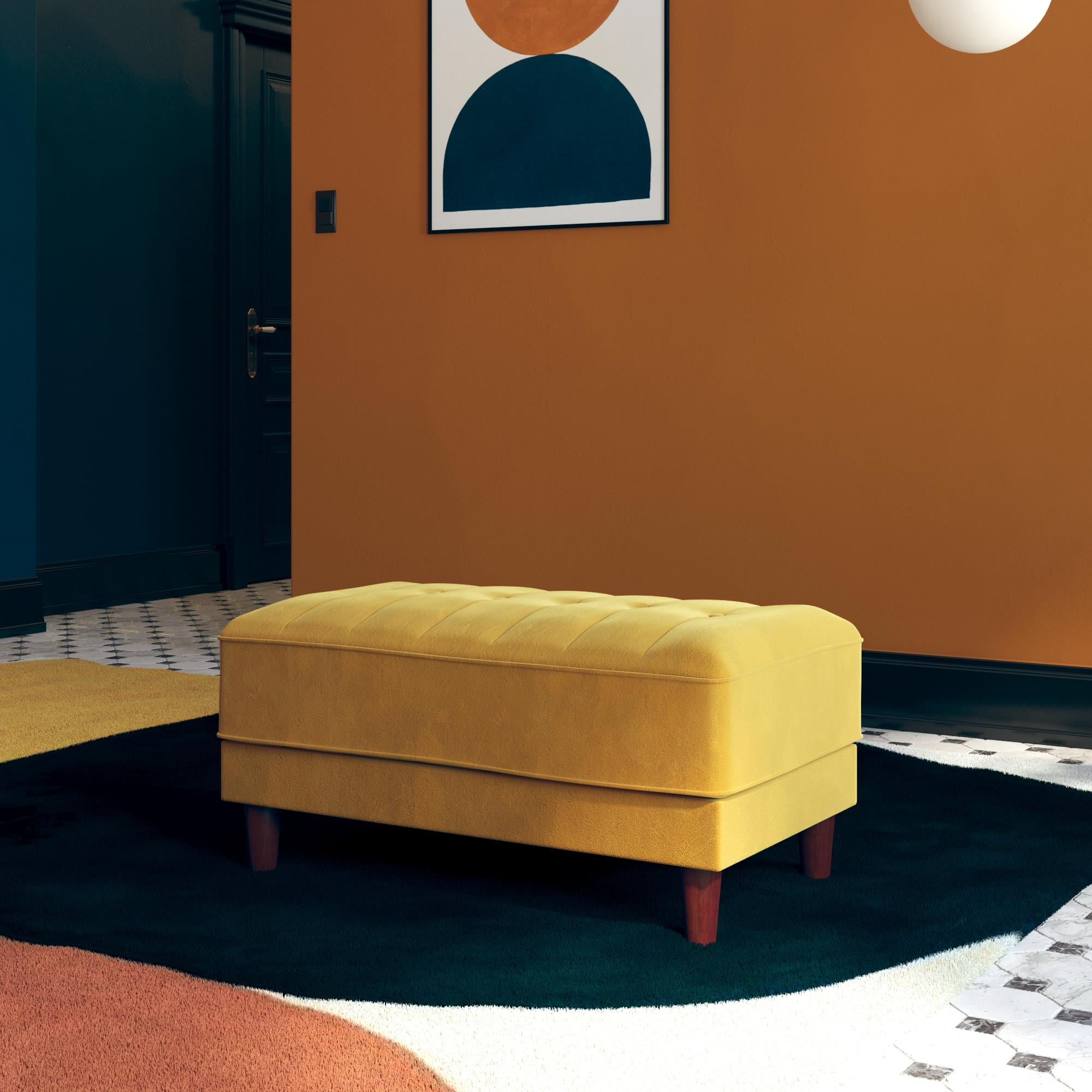 DHP Pin Tufted Ottoman, Mustard Yellow Velvet