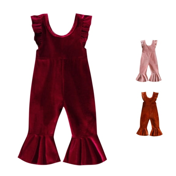 TinyBloomm Birthday First Girl Toddler Girls Ruffles Fly Sleeve Solid Romper Bottoms Flare Jumpsuit, Size 18-24 Months