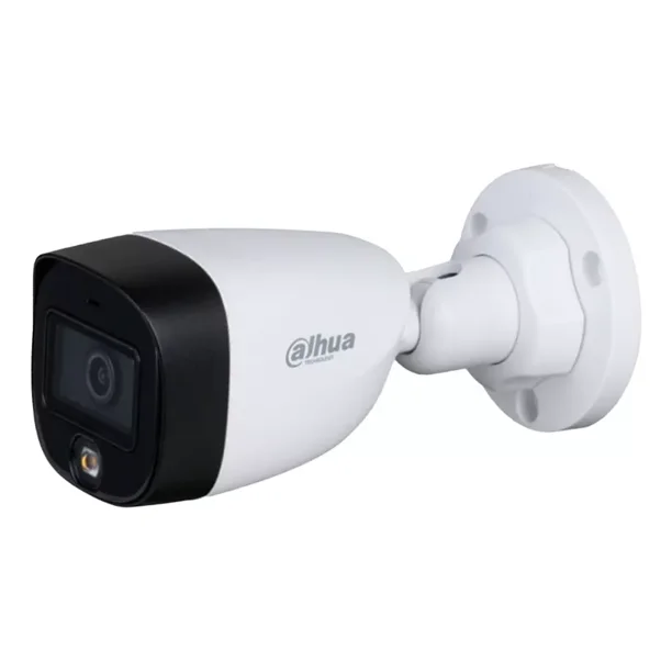 Camara Dahua Bullet HFW1209CN-A-LED Resolucion 2mp Fullcolor Lente 2.8mm Micrófono Integrado Tecnología Starlight Luz Blanca de 20 Mts Protección IP67 Ideal para Exterior Estilo Bala Color Blanco