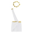 thumbnail image 3 of Sxiwei Mens Ancient Greek Roman Toga Costume One Shoulder Strap Suspender Ruffle Skirt with Headwear White XL, 3 of 7