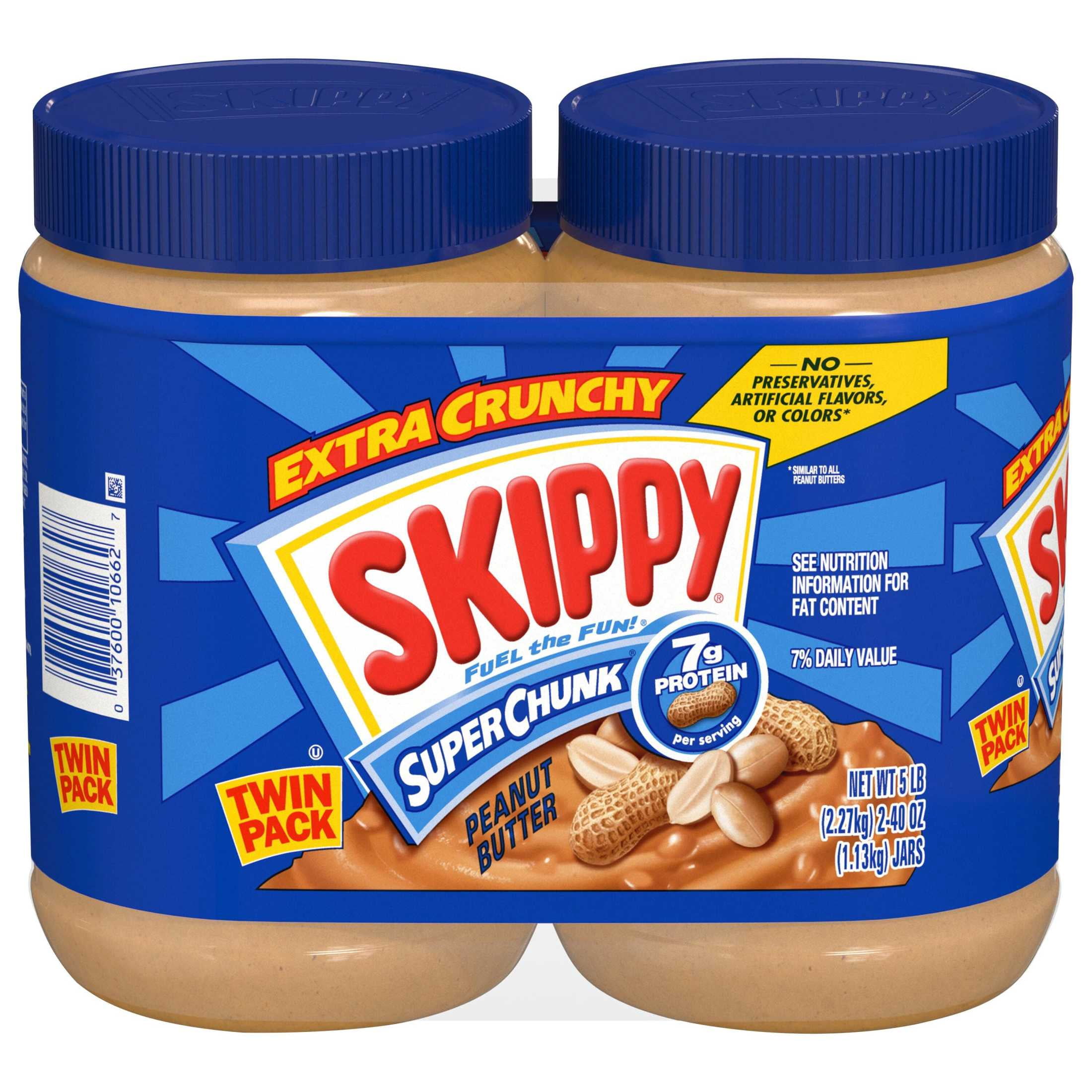 (4 pack) SKIPPY SUPER CHUNK Peanut Butter Twin Pack 2-Pack, Shelf-Stable, 40 oz Plastic Jar