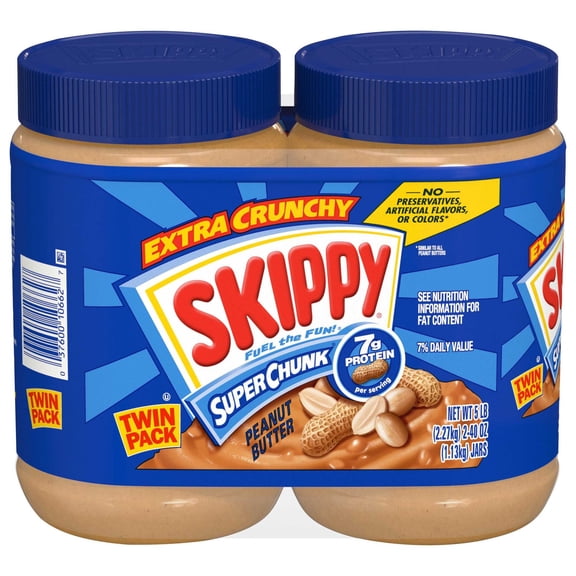 SKIPPY SUPER CHUNK Peanut Butter Twin Pack 2-Pack, Shelf-Stable, 40 oz Plastic Jar