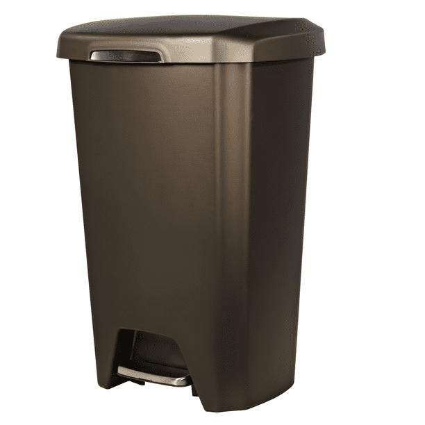 Hefty 12.1 gal Step On Plastic Kitchen Trash Can, Bronze