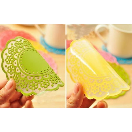 ONOR-Tech Set of 6 Lovely Cute Sweet Semitransparent Lace Cup Mat Silicone Rubber Coaster for Wine, Glass,
