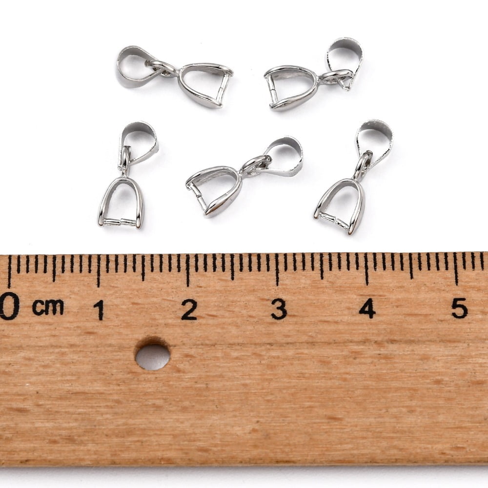 Grade AA Brass Ice Pick Pinch Bails for Pendant Making Cadmium Free & Nickel Free & Lead Free Platinum 9.8x6x3mm Hole: 4x3mm Pin: 0.5mm