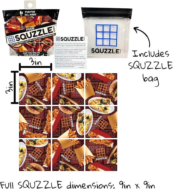 Squzzle Puzzle – 9-Piece Travel Puzzle Game | Screen-Free Brain Teaser Puzzle for Focus & Problem Solving | Collect All Designs | Teacher Gift | Middle School Classroom Center (Food)