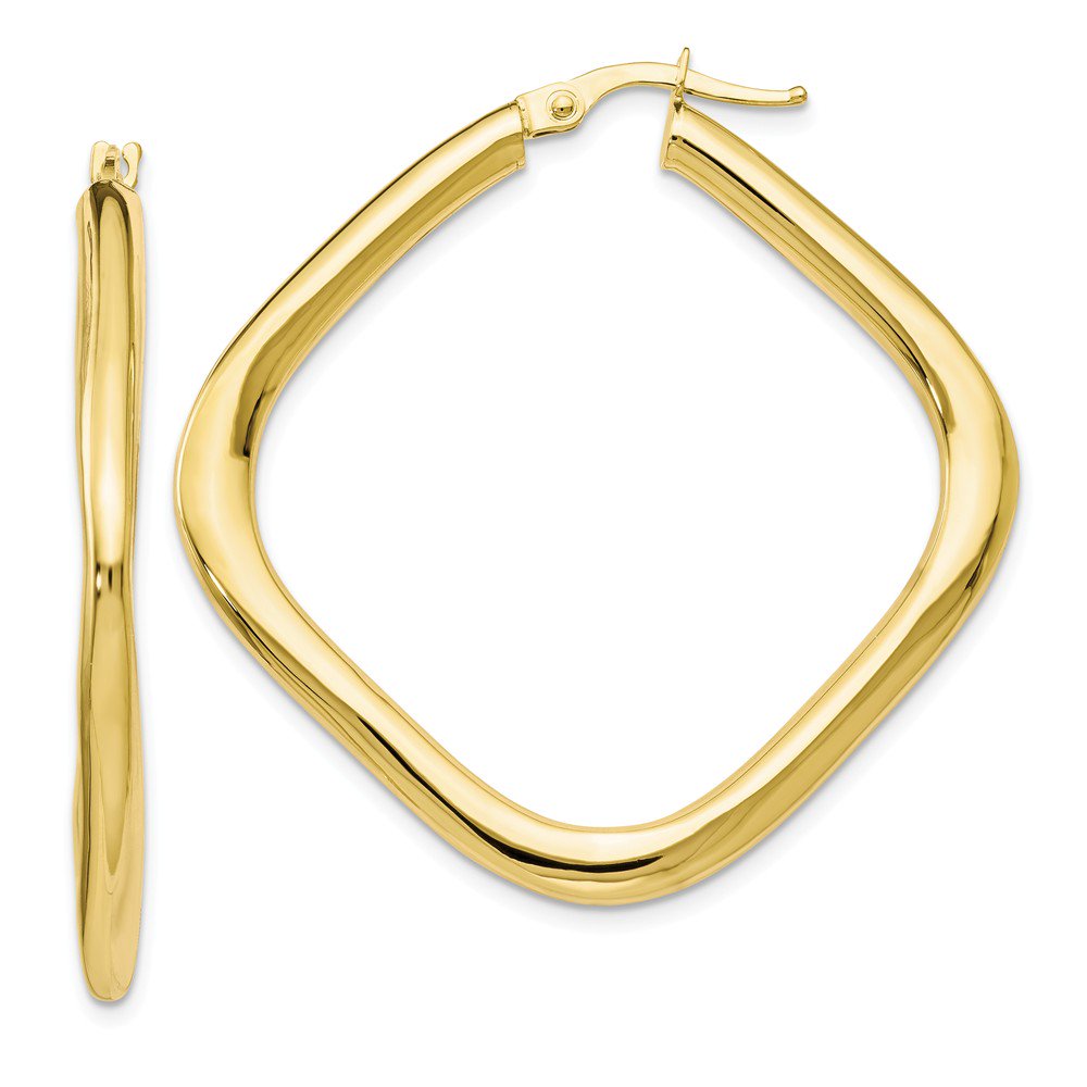 AA Jewels Solid 10k Yellow Gold Polished Large Square Hoop Earrings