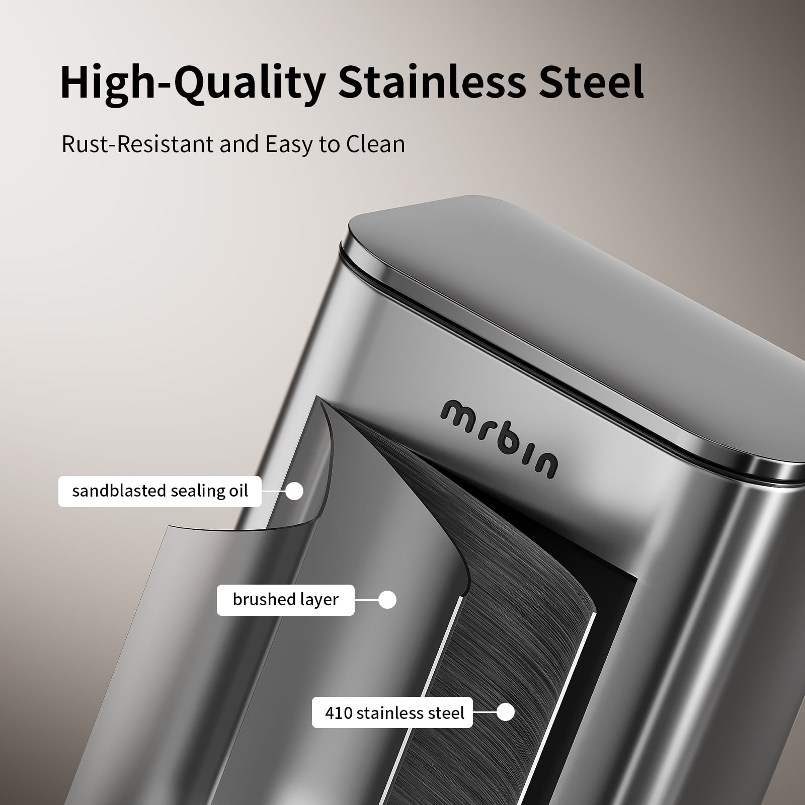 Mrbin Stainless Steel Large Kitchen Trash Can 13 Gallon, Commercial Office Garbage Can Step with Lid, 50 Liter Metal Waste Basket for Restroom, Garage, Bathroom