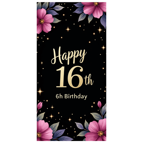 LUUFILx Sweet 16 Birthday Banner Decorative Backdrop for Photography Party Supplies Happy Celebration Decors Floral Theme Background Festivity Event