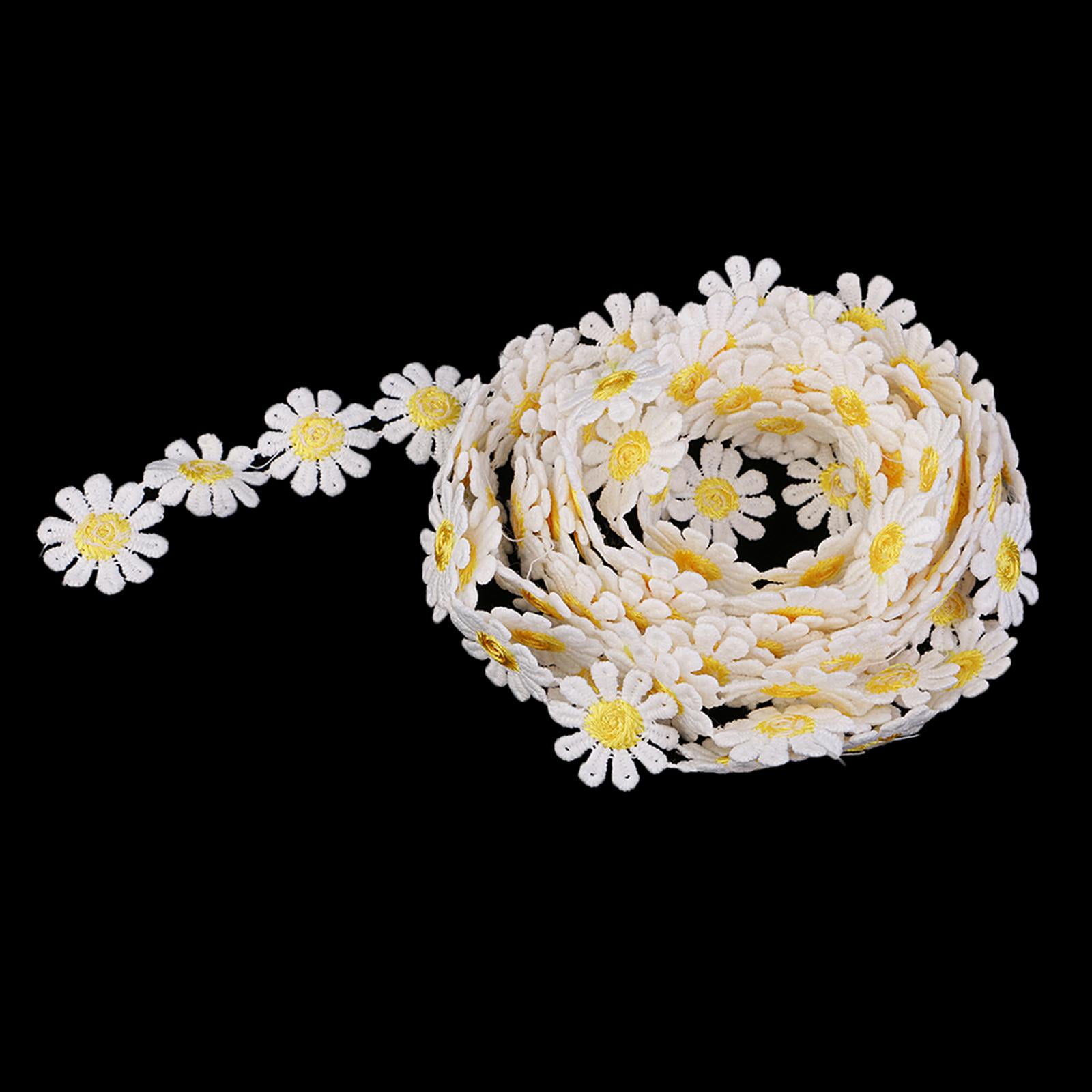 GUOOL 4-12pack 3 Yards 25mm Daisy Embroidery Lace Applique Ribbon Sewing Yellow 6 Pcs