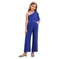 thumbnail image 3 of Moggemol Girls One Shoulder Ruffled Jumpsuits Dressy Wide Leg Pants Rompers Formal One Piece Outfits Royal Blue 12, 3 of 7