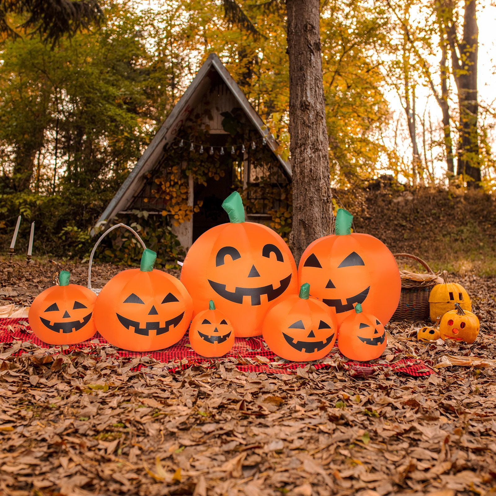 7FT Pumpkin Inflatable Halloween Decoration with 7 LED String Lights for Yard Garden Party
