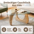 thumbnail image 3 of 31.5 Inch Coffee Table for Living Room, Mid Century Modern Center Table with Clear Glass Top and Cherry Wood Base, Transparent/Cherry, 3 of 6