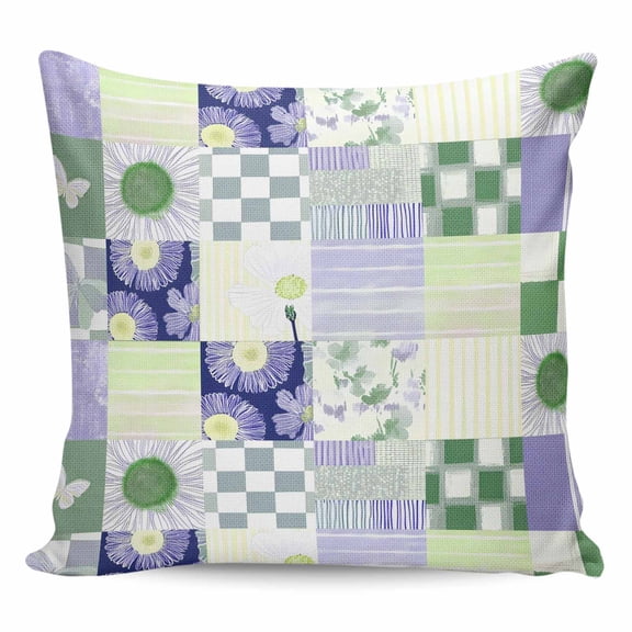 Spring Floral Checkered Pillow Covers 24x24 Inch Decorative Throw Pillow Cover, Sage Green Purple Buffalo Plaid Sofa Pillowcases Accent Cushion Case Home Decor Bedroom Living Room
