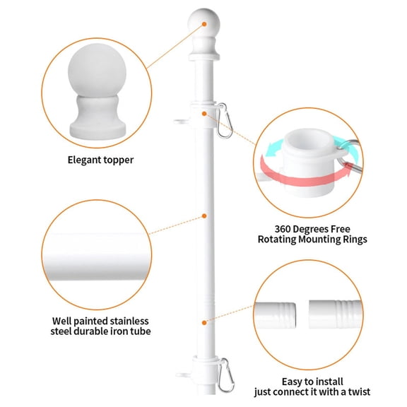 Shipiny Wall Mounted Flagpole Kit with Winding 360 Degree Rotating Ring, Stainless Steel Flag Pole Set for House, Garden, Courtyard, Outdoor Fence and Balcony, White