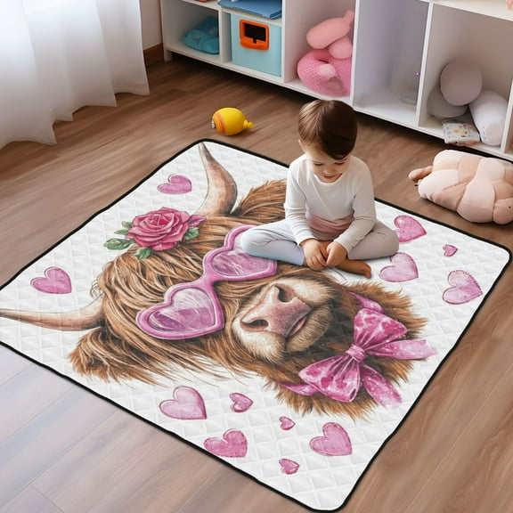 WOBOGO Cow with Love Pattern Baby Playmats Extra Large Waterproof Rollable Activity Pads for Toddlers 50×50inch