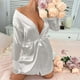 thumbnail image 5 of Karight Women's Satin Robes Ruffled Sleeve Silk Robe Short Kimono Bride Bathrobes Lace Trim Loungewear with Pockets, 5 of 8