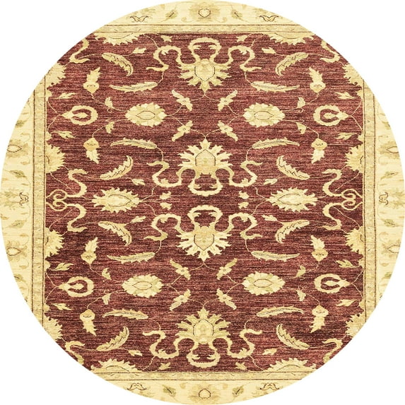 Ahgly Company Indoor Round Abstract Mustard Yellow Oriental Area Rugs, 3' Round