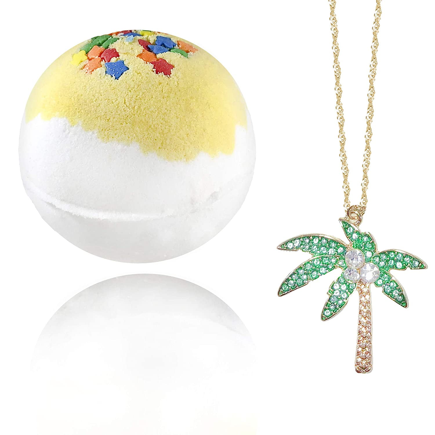 Handmade Bath Bombs With Jewelry Necklace Inside Beautiful Palm Tree