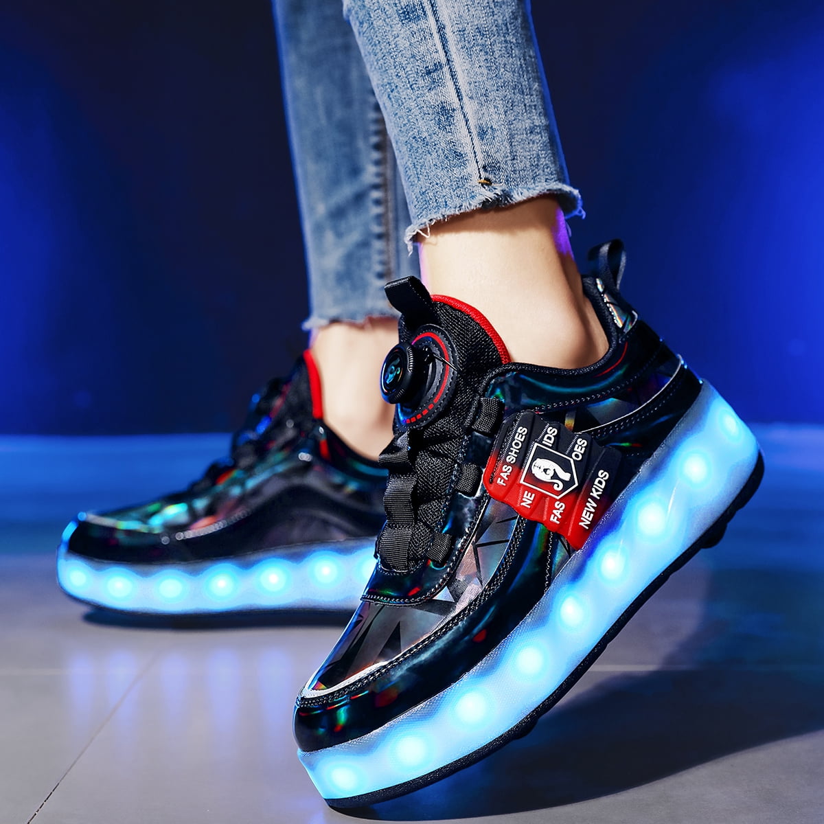 OnyxTrek LED Roller Skate Shoes for Kids Boys Girls Light Up Roller Sneakers with Detachable Wheels Rechargeable Flashing Wheeled Shoes
