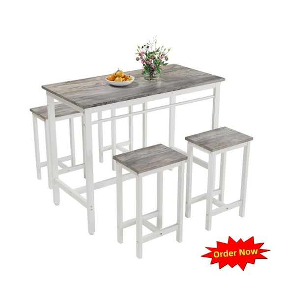 Tcbosik 5 Piece Bar Table Set, Modern Counter Height Table & 4 Stools, Dining Table Set for 4, Pub Table for Dining Room, Breakfast Nook, Easy Assembly, Grey & White