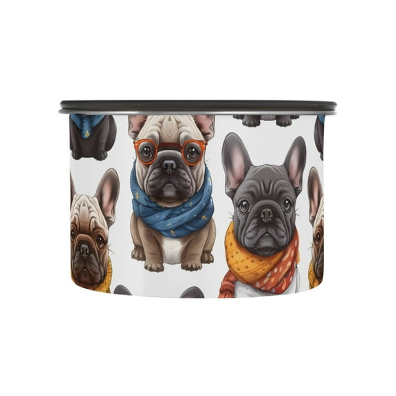 French Bulldogs with Hat Dogs Airtight Coffee Bean Canister 500 ml Food Storage Containers with Lids For Gournd, Tea, Sugar, Flour, Rice, Cereal, Candy Cookie Jar