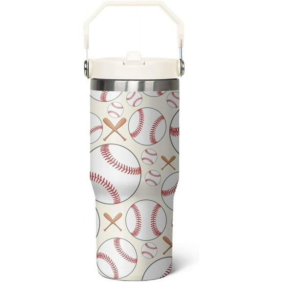 30 oz Baseball Coffee Mug Cup Vacuum Insulated Travel Tumbler with Handle Lid and Straw,Baseball Coach Gifts,Baseball Accessories Stuff