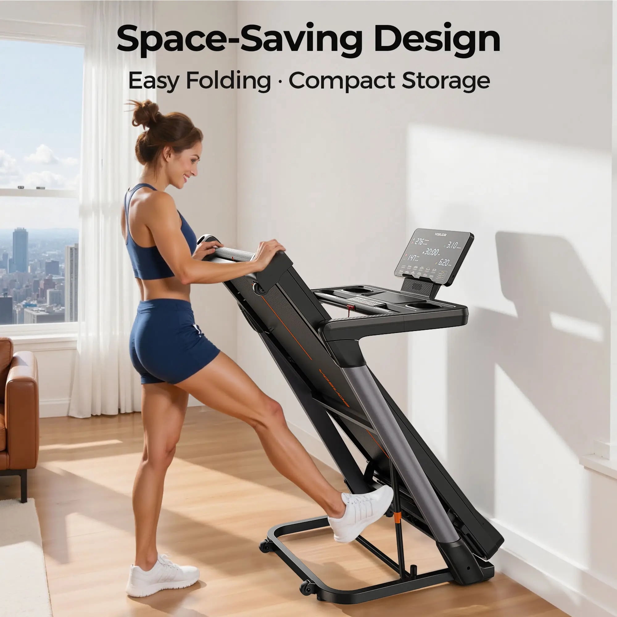Auto Incline Treadmill, Foldable 18% Incline Heavyduty Treadmills for Home, 3.0HP, 8.7 MPH, 380 lbs Capacity, Wide Belt Indoor Running Machine for Home Gym