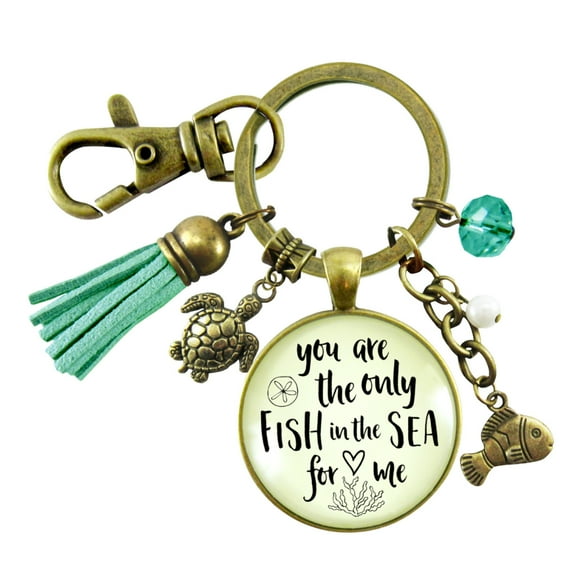 Romantic Beach Inspired Gutsy Goodness Bronze Keychain You Are The Only Fish In The Sea Love Quote Tassel