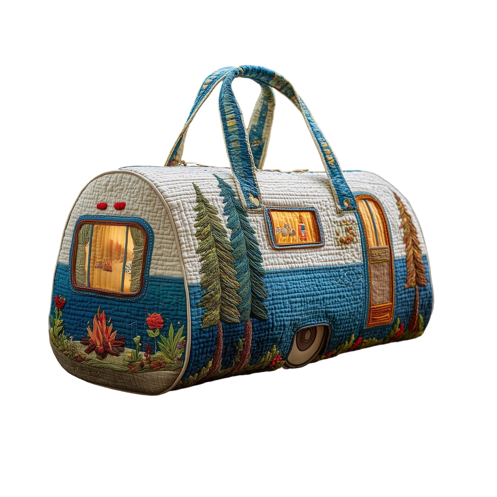 Quilted Hippie Van Duffle Bag with Adjustable Strap, Medium 18-inch Bohemian Weekender Bag for Travel, Durable Polyester Quilted Carryall for Gym Yoga Dance,C