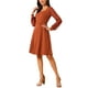 thumbnail image 4 of Vestido casual de longitud a la rodilla con cuello cuadrado y mangas largas de puntos suizos con bolsillos M Caramelo, 4 of 5