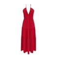 thumbnail image 5 of Htigea Summer Women's Maxi Dresses Cotton Linen Halter V Neck A-Line Dress Solid Color Beach Vacation Sundress Red XL, 5 of 6