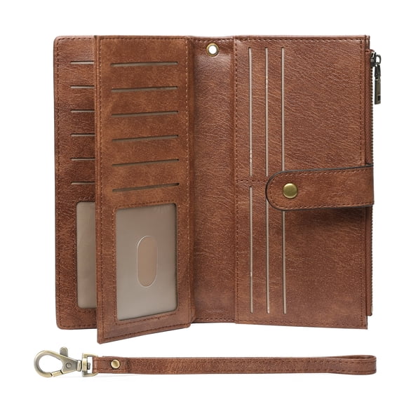 GOIACII Women's Wallet RFID Blocking Ladies Wristlet Clutch Large Capacity Credit Card Holder Leather 4 ID Window