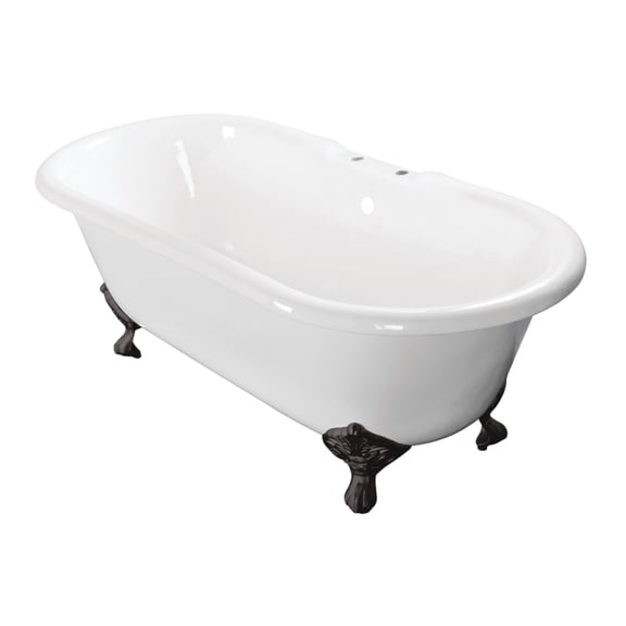 Aqua Eden VCT7D603017NB0 60-Inch Cast Iron Oval Double Ended Clawfoot Tub (7-Inch Faucet Drillings) in White/Matte Black