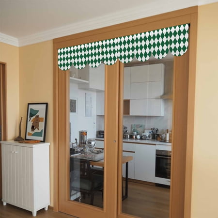 Green Diamond Plaid Door Banner White Geometric Check Abstract Modern Small Scalloped Hanging Banner for Door Hanging Flag Backdrop Decoration for Wall Window Party 4pcs 10 x 16 Inch