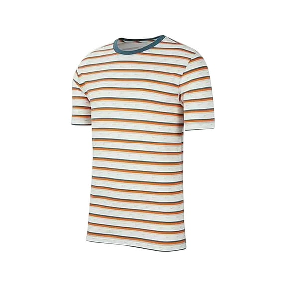 Nike Sportswear Club Stripe Mens Active Shirts & Tees Size S, Color: White/Navy/Orange