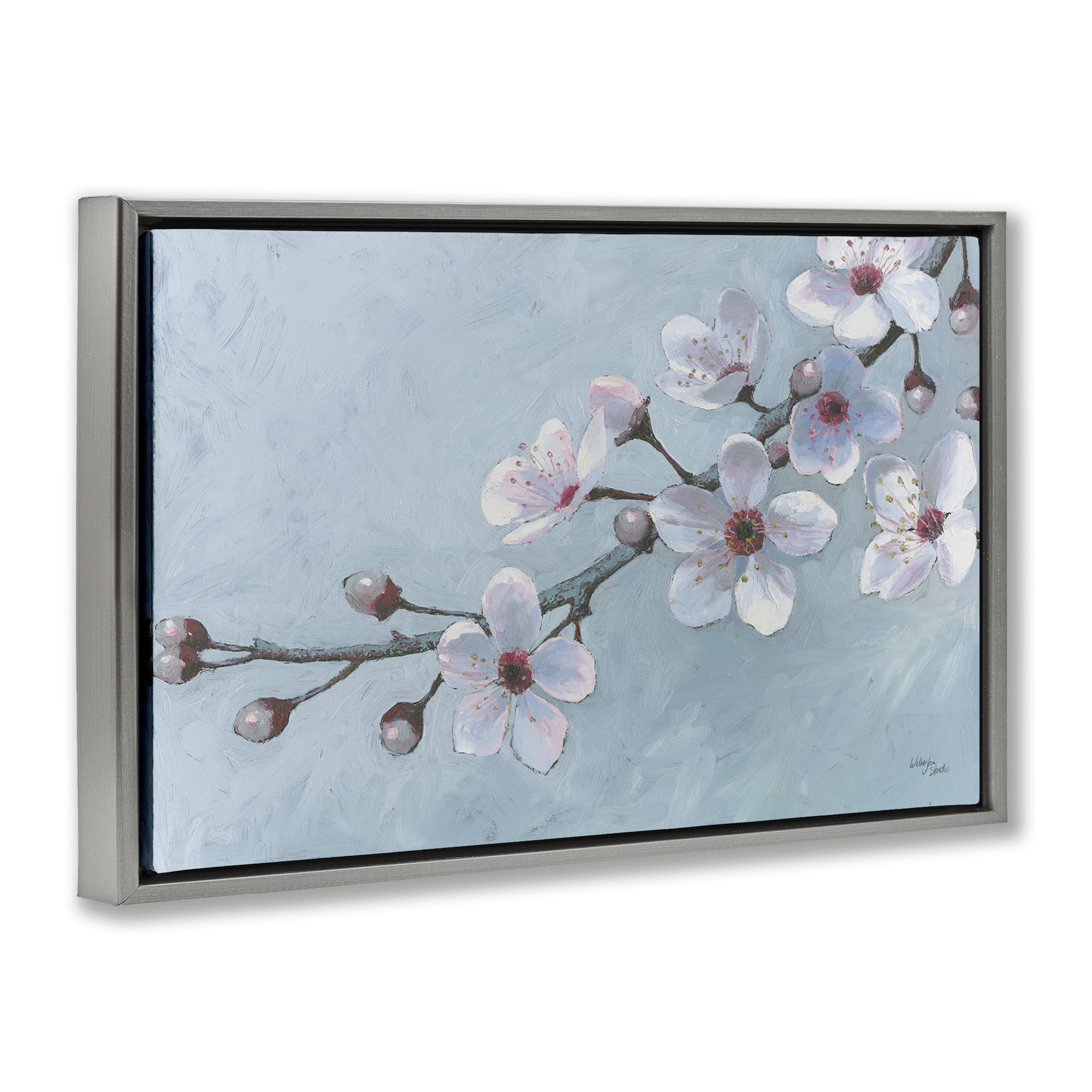 Stupell Industries Branch of Blossoms Botanical & Floral Painting Gray Floater Framed Art Print Wall Art, 25 x 17