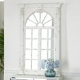 thumbnail image 3 of DecMode Cream Wood Distressed Vintage Scrolled Window Pane Room Wall Mirror with Arched Top and Columns, 37" x 3" x 52", 3 of 13