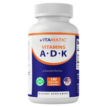 Vitamatic ADK Vitamin Supplement, 180 Veg Capsules, High Potency Vitamins A, D3, K2 for Bone Health, Calcium Absorption, Non-GMO, Gluten Free