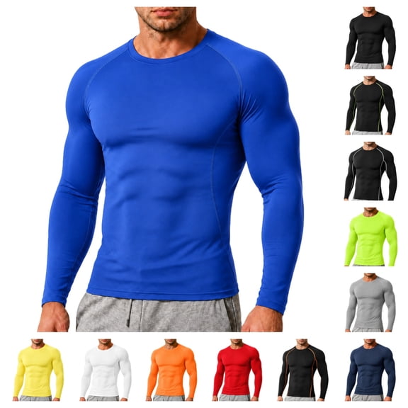 gzxflxpge Men's Compression Shirts Cusual Quick Dry Cozy Breathable Long Sleeve Athletic Workout Tops Slim Fit Stretch Athletic Base Layer Blue XL