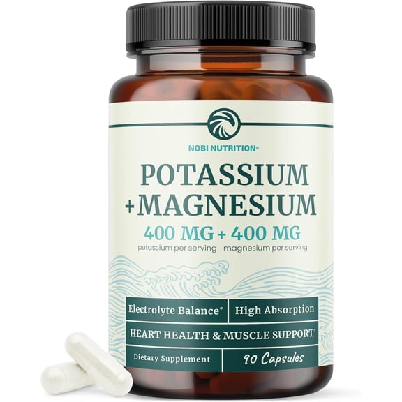 High Strength Potassium Plus Magnesium Capsules for Heart Health and Electrolyte Balance, 90 Ct
