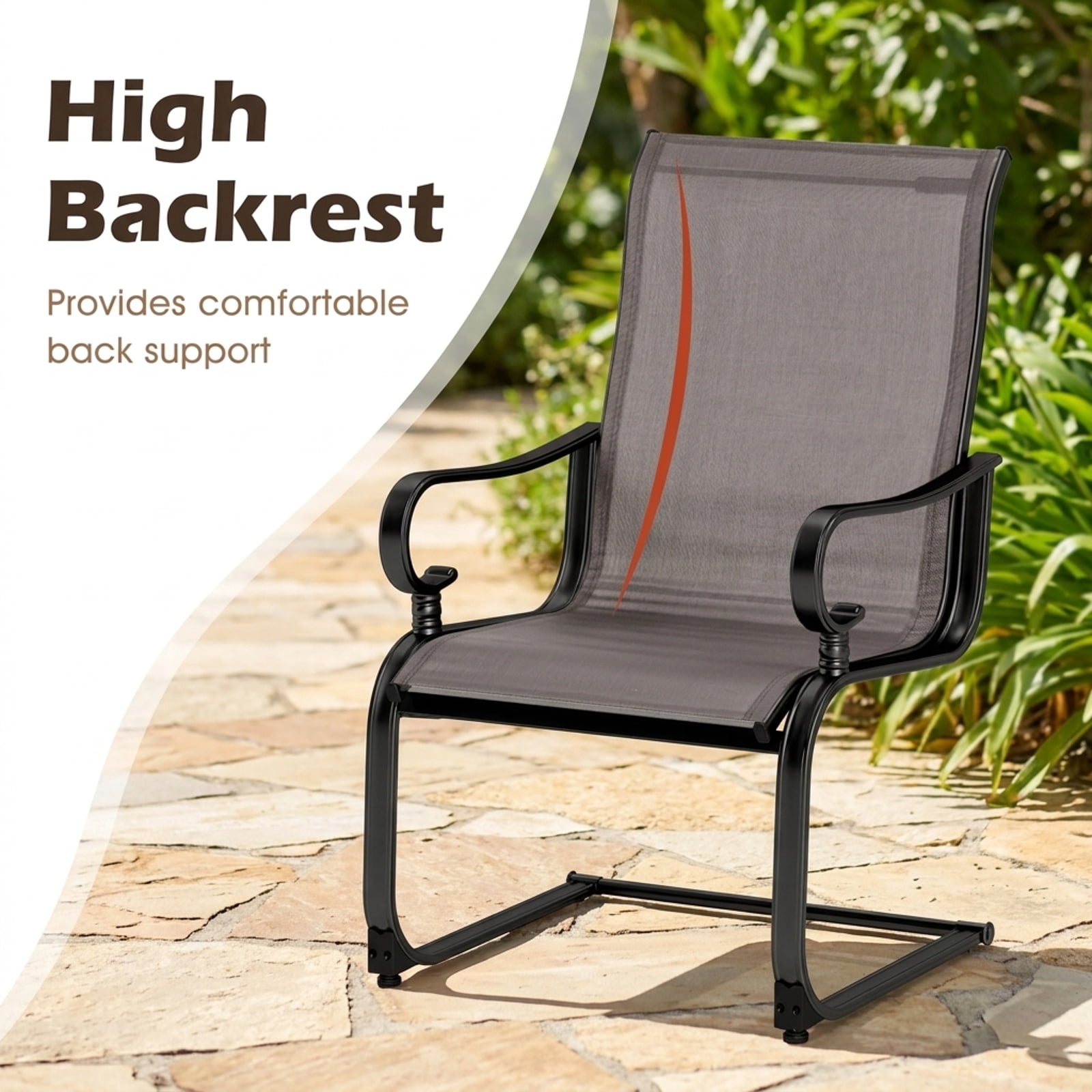 Furnibear Set of 2 Patio Chairs with Quick-drying Breathable Fabric and 15 Degree Rocking Motion for Backyard Pool and Porch, Gray