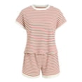 thumbnail image 5 of QGJZVUNL Womens Summer Outfits Striped Short Sleeve T Shirt Shorts 2 Piece Lounge Sets Size 3XL, 5 of 7