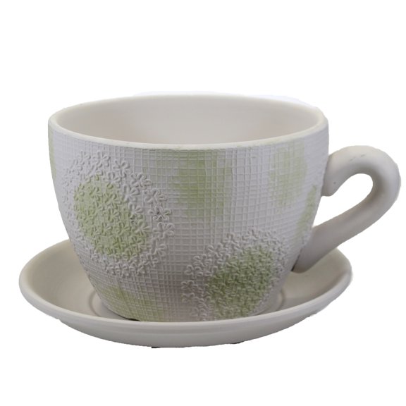 Home & Garden Embossed Dandelion Planter Clay Cup Saucer Er55066 Green