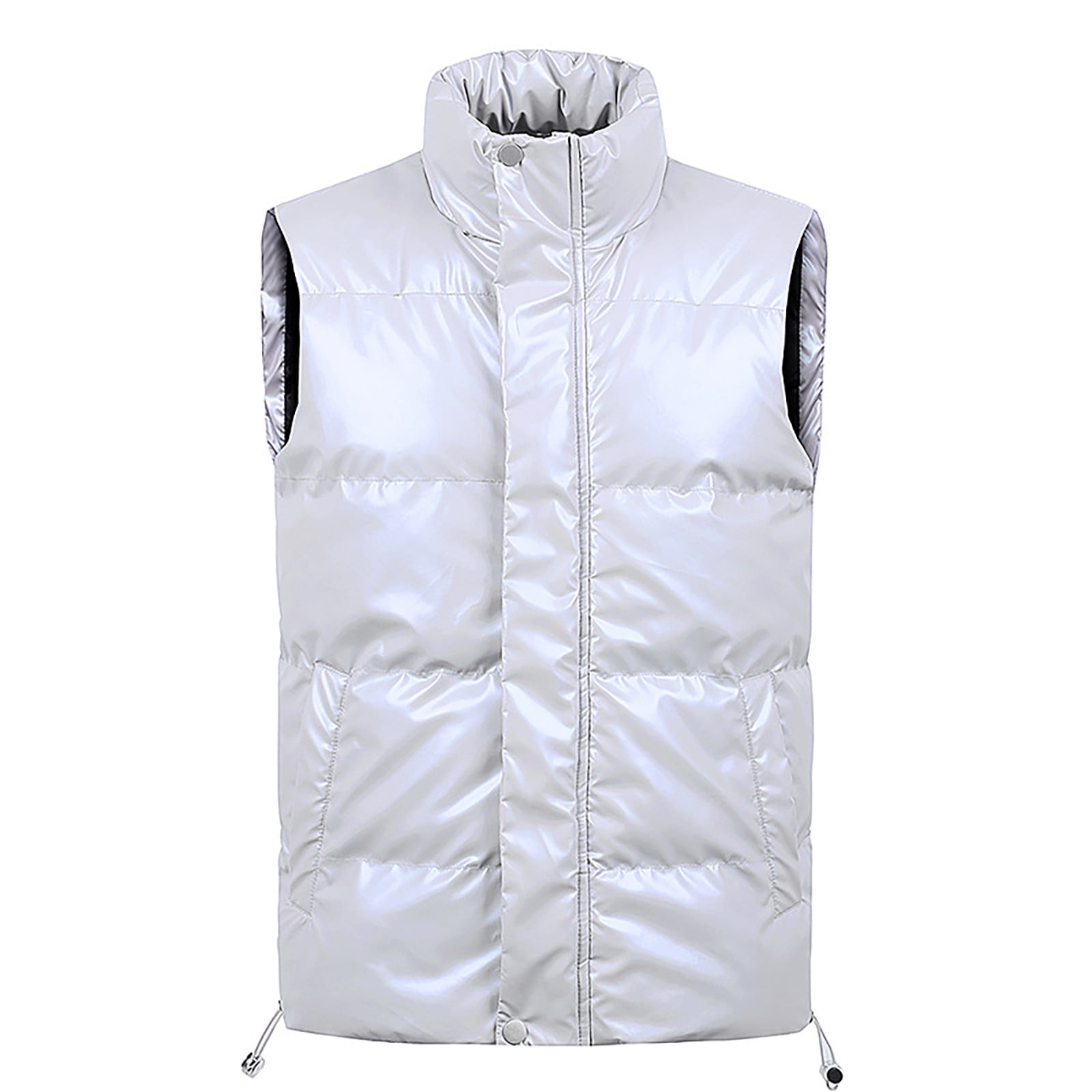 Homeyce White Puffer Vest for Men Stand Collar Quilted Down Vest Zip Up Sleeveless Lightweight Down Jacket with Pockets Winter Padded Casual Coat for Golf Running Outdoor,White XL