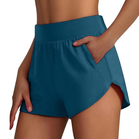 Dagugfen Running Shorts for Women Elastic Waist Athletic Gym Workout Quick Drying Short Pants Solid Color