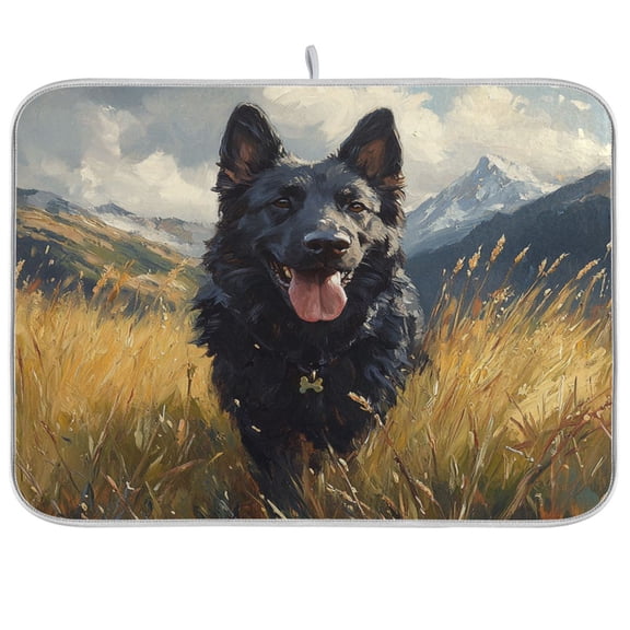BZSMCE Dish Drying Mat Black Dog Is Running Design Drying Mats