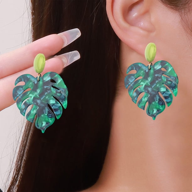 Fiudx Decoración Del Hogar Pendientes De Acrílico Para Mujer Pendientes Colgantes De Hoja Llamativa Pendientes Colgantes De Resina De Leopardo Pendientes Colgantes Florales De Monstera Bohemia Declar